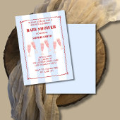 Invitation Bleu Rétro Bordure Rouge Brunch & Baby shower Bubb