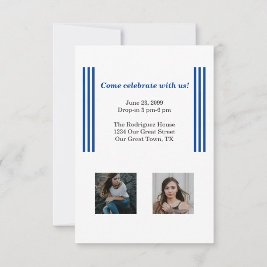 Invitation Bleu Retro grand nombre de diplômés Photo (Dos)