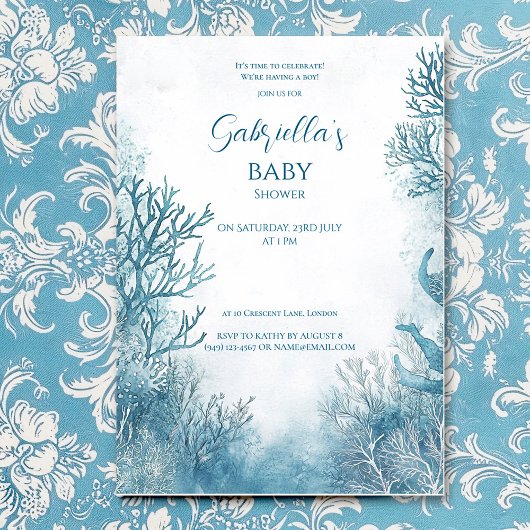 Invitation Bleu Rêvé sous le Baby shower marin