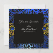 INVITATION BLEU RIBBON OR JAUNE BLACK DAMASK MONOGRAM (Dos)