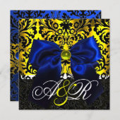 INVITATION BLEU RIBBON OR JAUNE BLACK DAMASK MONOGRAM (Devant / Derrière)