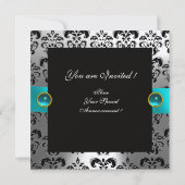 INVITATION BLEU RIBBON TURQUASE BLANC BLACK DAMASK MONOGRAM (Dos)