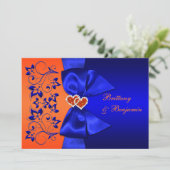 Invitation Bleu RIBON IMPRIMÉ, mariage floral orange (Debout devant)