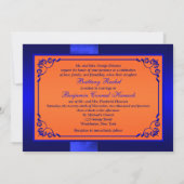 Invitation Bleu RIBON IMPRIMÉ, mariage floral orange (Dos)