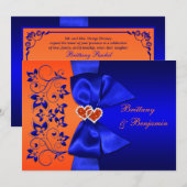 Invitation Bleu RIBON IMPRIMÉ, mariage floral orange (Devant / Derrière)