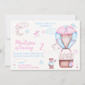 Invitation Bleu rose Aquarelle bleu mignon ballons (Devant)