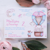 Invitation Bleu rose Aquarelle bleu mignon ballons