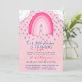 Invitation Bleu rose arc-en-ciel nuages de fond de ballon Ann (Debout devant)