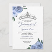 Invitation Bleu Rose Argent Floral Quinceañera Anniversaire I (Devant)