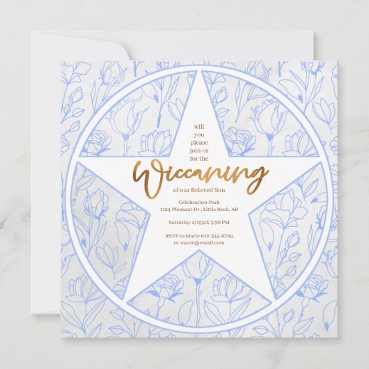 Invitation Bleu Rose Baby Boy Wiccaning Cérémonie de désignat (Devant)