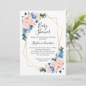Invitation Bleu rose baby shower (Debout devant)