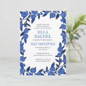 Invitation Bleu Rose Bat Bar Mitzvah Moderne Girl Custom (Debout devant)