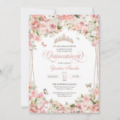 Invitation Bleu rose blanc papillon floral Quinceanera (Devant)
