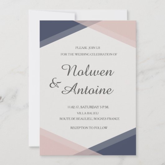 Invitation Bleu rose bleu clair élégant mariage moderne (Devant)