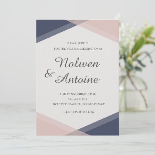 Invitation Bleu rose bleu clair élégant mariage moderne (Debout devant)