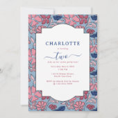 Invitation Bleu rose bloc floral Imprimer Fille fête d'annive (Devant)