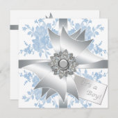 Invitation Bleu Rose Classy Bow Cadeau Boy Douche (Devant / Derrière)
