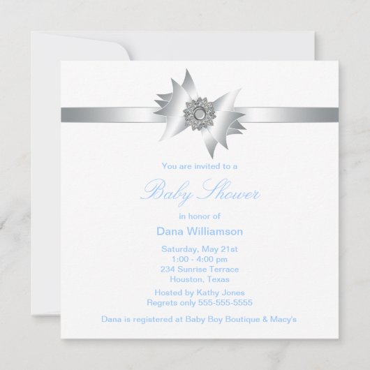 Invitation Bleu Rose Classy Bow Cadeau Boy Douche (Dos)