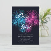 Invitation Bleu rose Coeur Firework Bébé Genre Révélation (Debout devant)