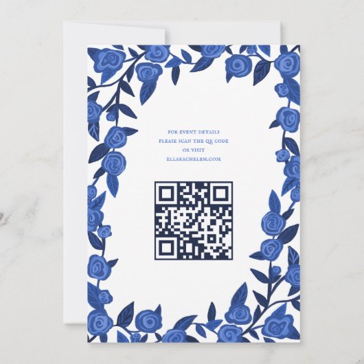 Invitation Bleu Rose Custom Bat Bar Mitzvah QR Code Girl (Dos)