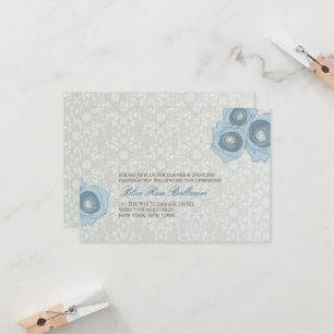Invitation Bleu Rose Dentelle Damas Élégante Réception de mar