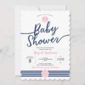 Invitation Bleu rose et marine, Été, Nautique, Petite fille (Devant)