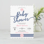 Invitation Bleu rose et marine, Été, Nautique, Petite fille (Debout devant)