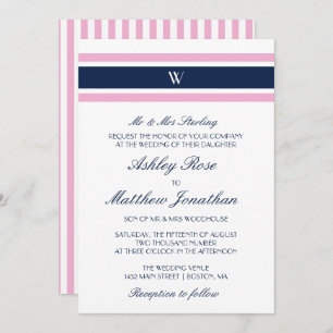 Invitation Bleu rose et marine Mariage de monogramme
