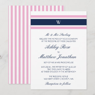 Invitation Bleu rose et marine Mariage monogramme