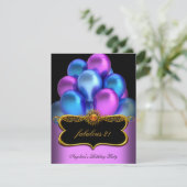 Invitation Bleu rose Fabrique Black Gold Balloons Anniversair (Debout devant)