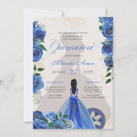 Invitation Bleu Rose Fancy Quinceanera Western Charro Glam (Devant)
