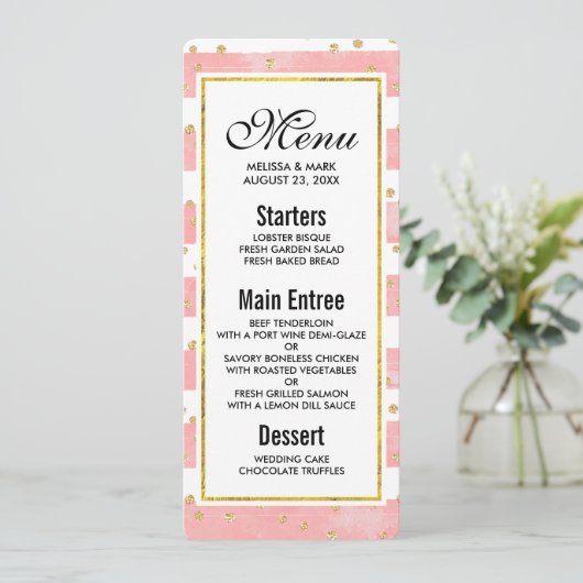 Invitation Bleu rose | Faux Gold Confetti (Debout devant)