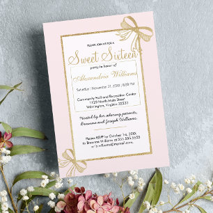 Invitation Bleu rose faux or parties scintillant arc Sweet 16