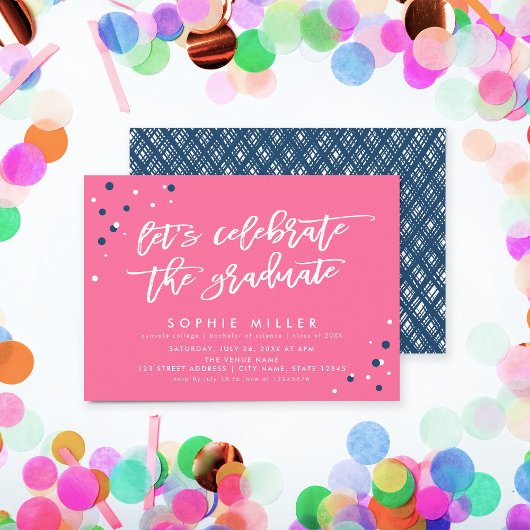 Invitation Bleu rose Fêtons la fête des diplômés