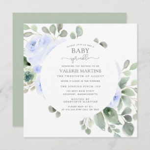 Invitation Bleu Rose Floral Baby Sprinkel