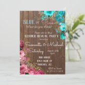 Invitation Bleu rose Floral Bois Chic Shabby Révélation de ge (Debout devant)