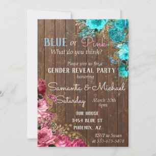 Invitation Bleu rose Floral Bois Chic Shabby Révélation de ge