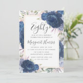 Invitation Bleu Rose Floral Gold Frame 80e Quatre-vingts Anni (Debout devant)