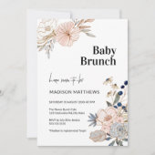 Invitation Bleu rose Joli Floral Bébé Brunch Douche (Devant)