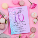 Invitation Bleu rose lavande Parties scintillant argent Ombre<br><div class="desc">Cette invitation à fêter un sweet sixteen chic et féminin est parfaite pour la journée spéciale de votre jeune fille adolescente. Il présente une grande parties scintillant bleu brillant, magenta et violet imbriquée, "16", au-dessus d'une simple lavande pastel violet et faux lavande, parties scintillant violet bleu et lilas dégradé ombre...</div>