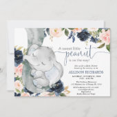 Invitation Bleu rose marine bleu genre neutre éléphant bébé (Devant)