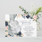 Invitation Bleu rose marine bleu genre neutre éléphant bébé (Debout devant)