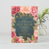 Invitation Bleu rose marine or lumières intérieur fête de réc (Debout devant)