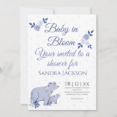 Invitation Bleu Rose mignonne Momma ours Baby shower garçon I (Devant)