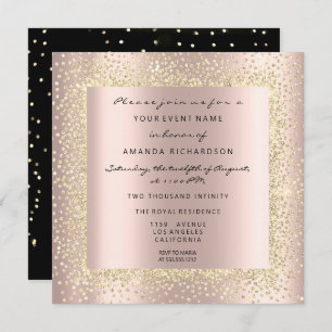 Invitation Bleu Rose minimaliste en or noir en champaigne