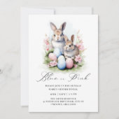 Invitation Bleu rose Oeuf de Pâques lapin lapin Révélation de (Devant)