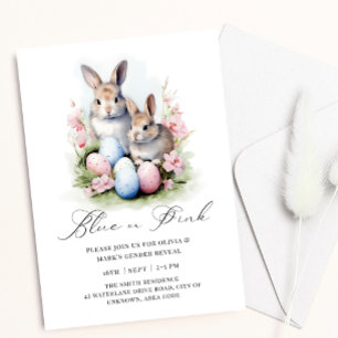 Invitation Bleu rose Oeuf de Pâques lapin lapin Révélation de