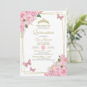 Invitation Bleu rose or Tiara Floral Butterfly Quinceanera (Debout devant)