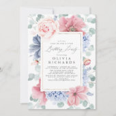 Invitation Bleu rose pâle Floral Botanique Élégant Anniversai (Devant)