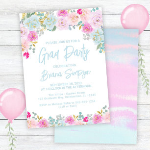 Invitation Bleu rose Pêche pourpre Graduation Grad Party